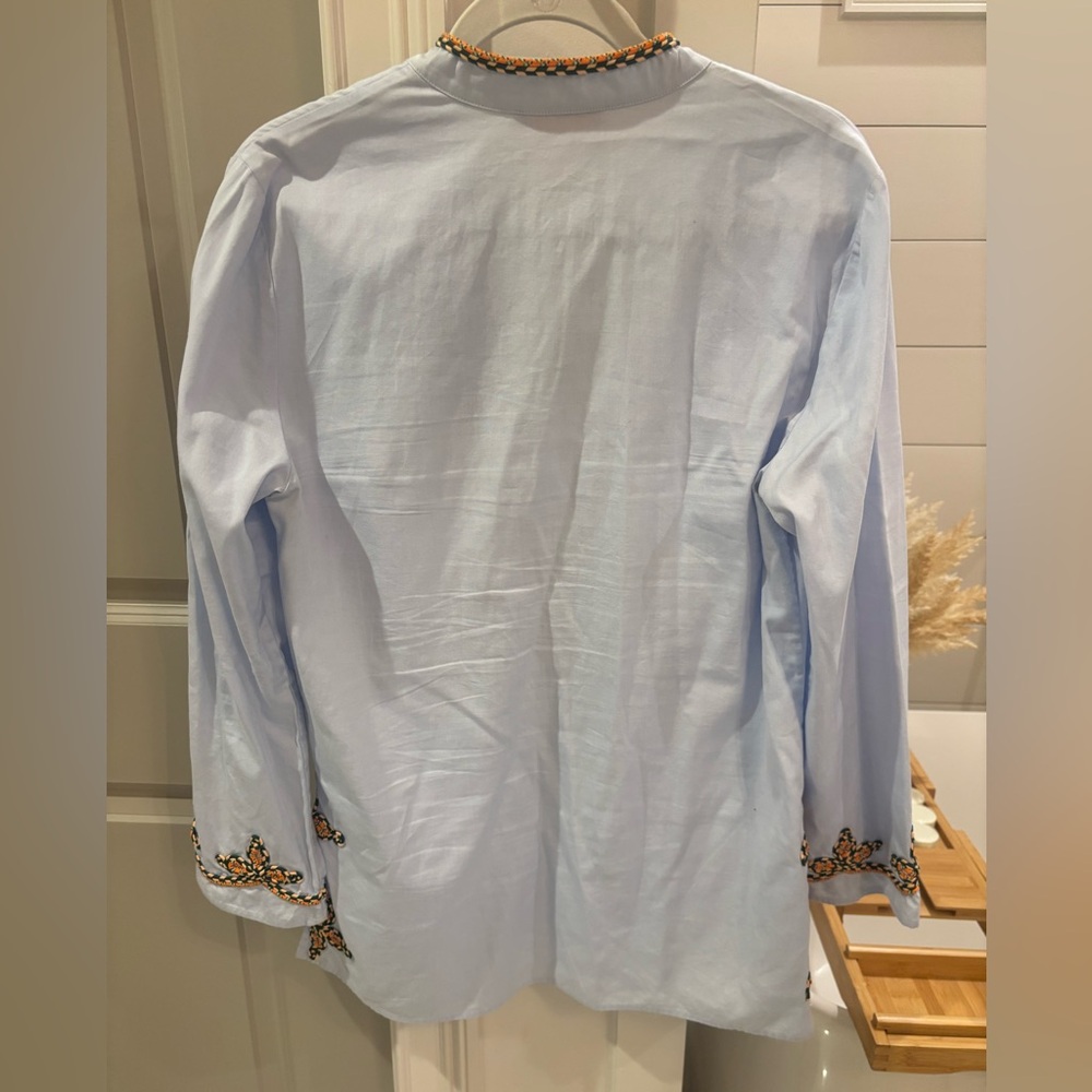 Tory Burch Light Blue Tunic with Multicolor Trim - Picture 3 of 4